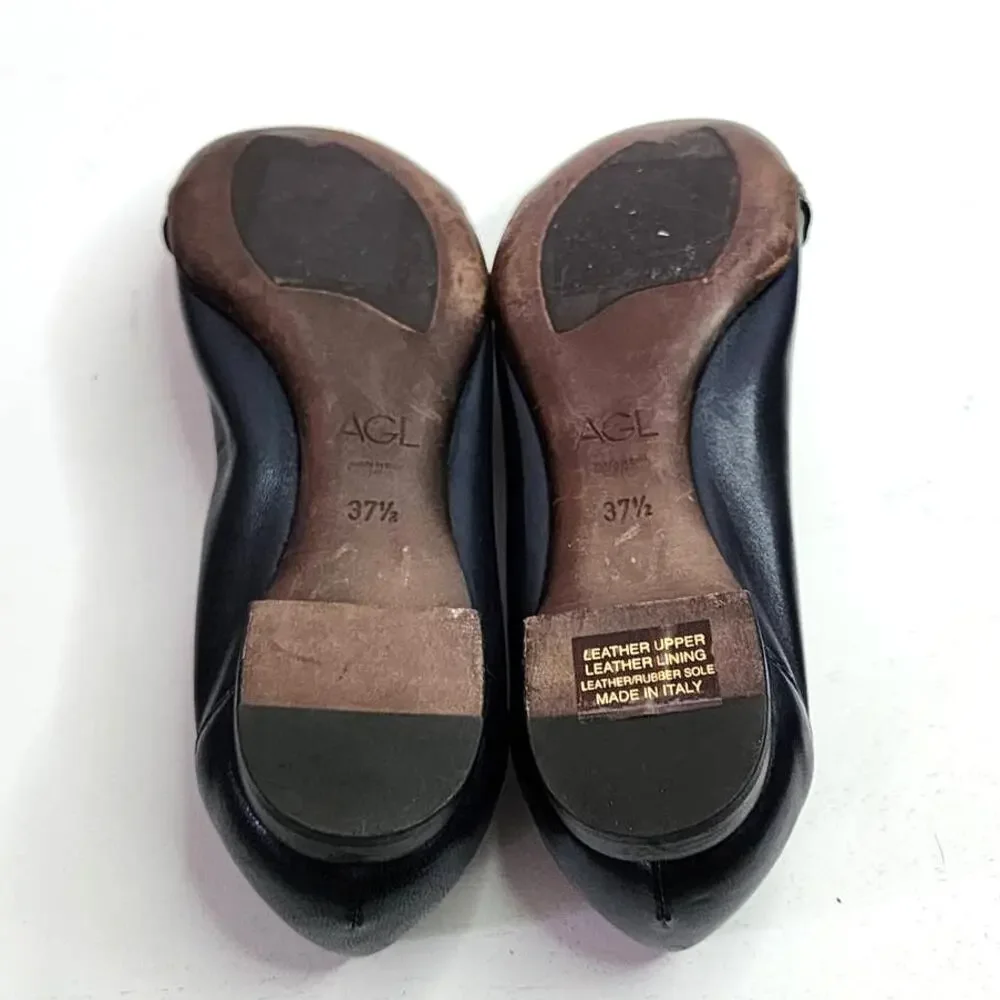 AGL Monika Cap Toe Ballet Flat in Carbon Night Coal Navy Croc Embossed Flats